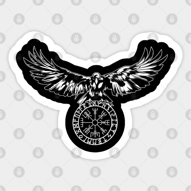 Raven with Futhark and Vegvisir Sticker by Modern Medieval Design